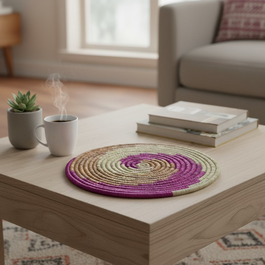 Handcrafted Natural Fiber Pink Placemat-12"