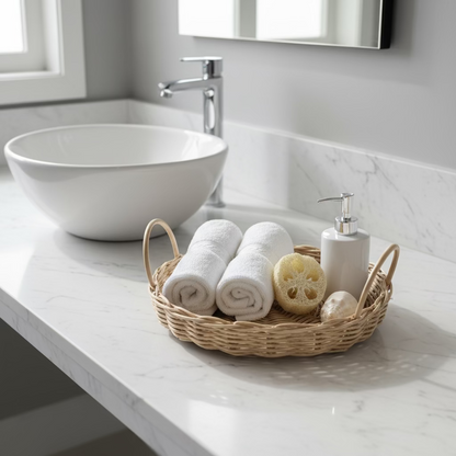 Cane Round Tray with Handle- 8"