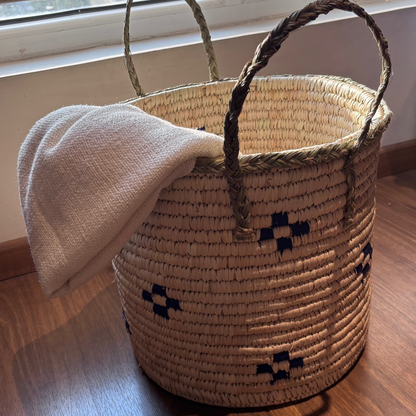 Natural Fiber Indigo Bloom Basket- 12"