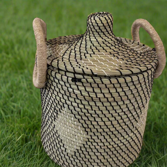 Sabai Grass Round Binding Basket, with Lid