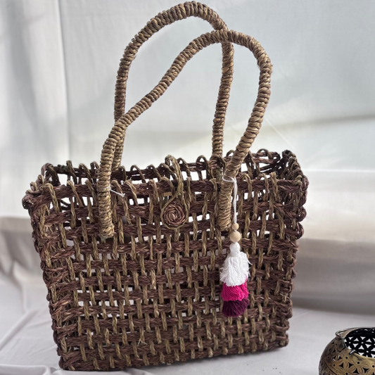 Natural Fiber Brown Mesh Bag- Large