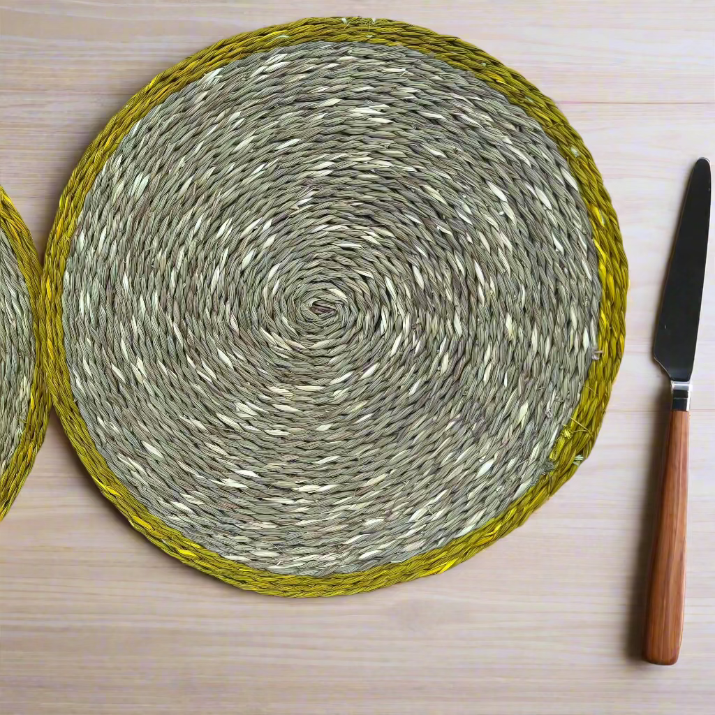 Handcrafted Natural Fiber Yellow Placemat-14"