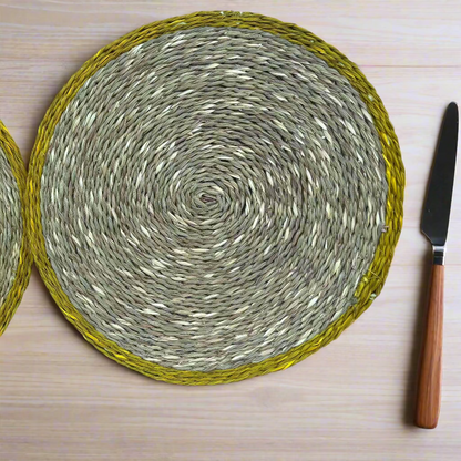 Handcrafted Natural Fiber Yellow Placemat-14"