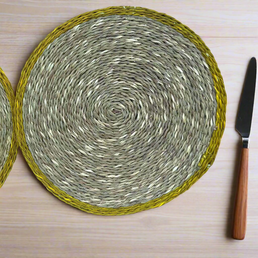Handcrafted Natural Fiber Yellow Placemat-14"
