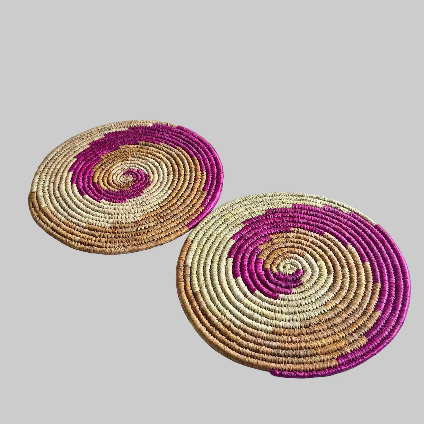 Handcrafted Natural Fiber Pink Placemat-12"