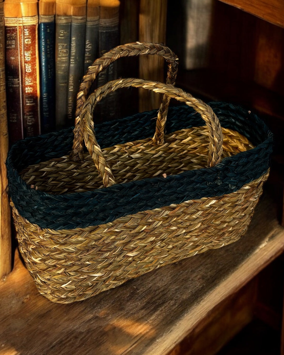 Handwoven Natural Fiber Book Basket