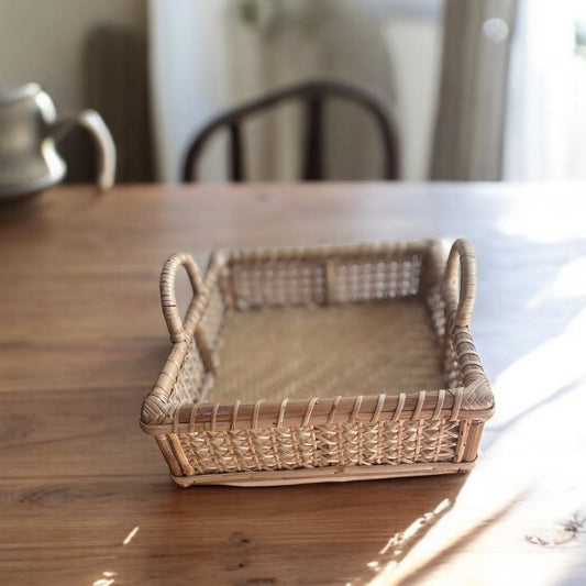 Cane Square Tray with Handle, 10"x4.5"