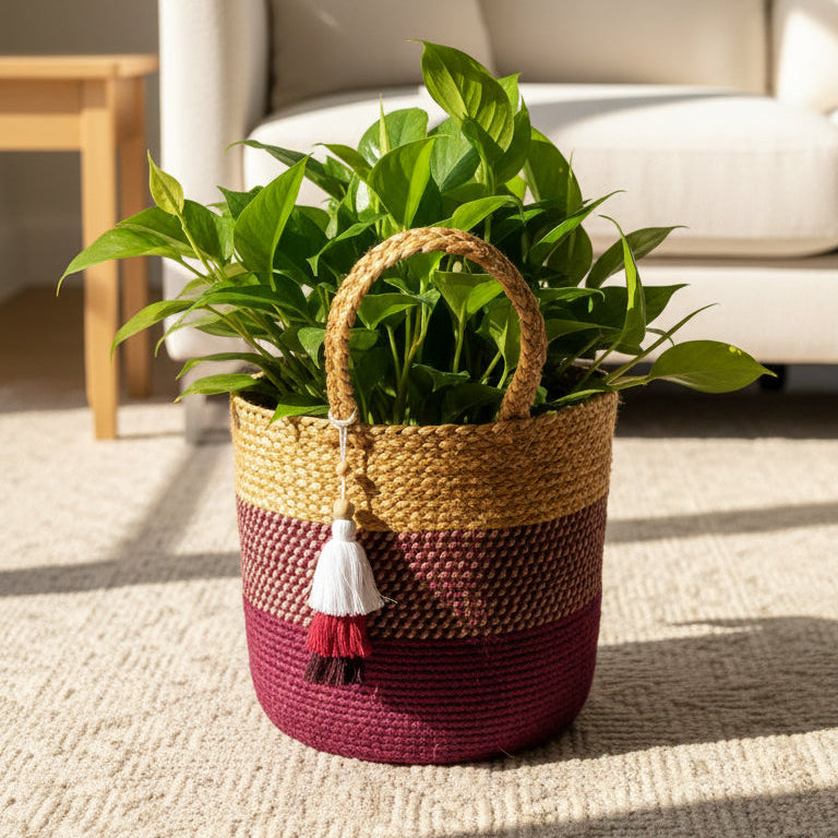 Cotton Rope Magenta Basket- 10"