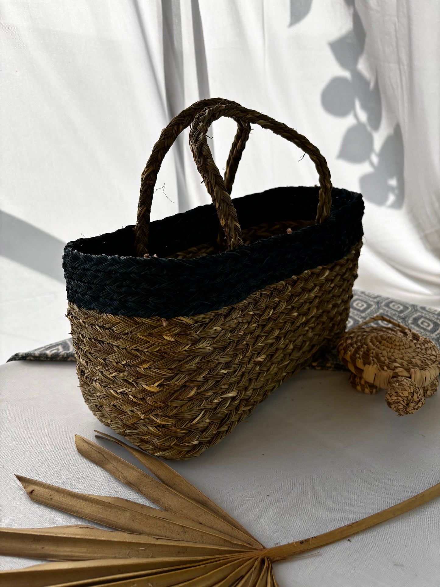 Handwoven Natural Fiber Book Basket
