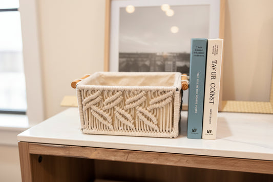 Macrame Table Organizer | White | 8x6x4 inches