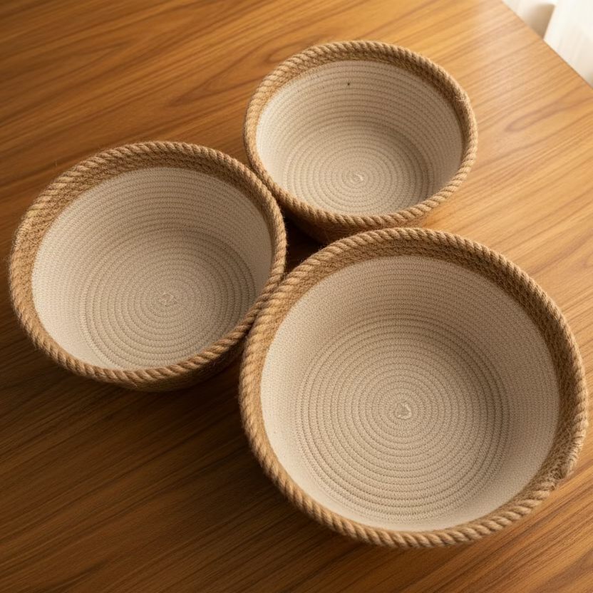 Cotton Rope White Nesting Bowls- Set Of 3