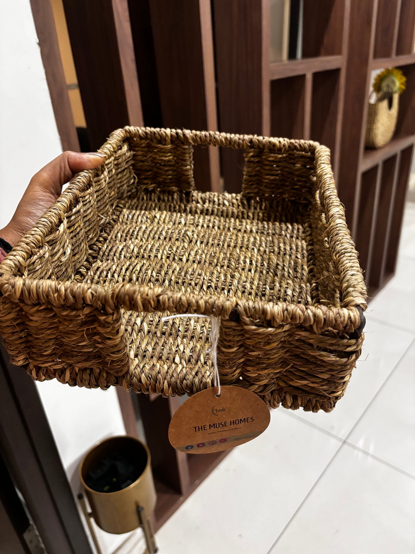 Natural Fiber Tray With Iron Frame