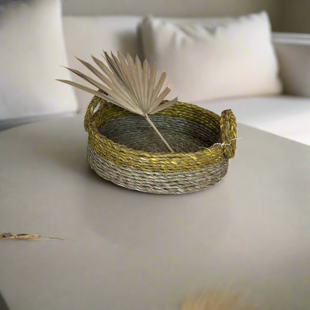 Handwoven Natural Fiber Tray- 12"x3"