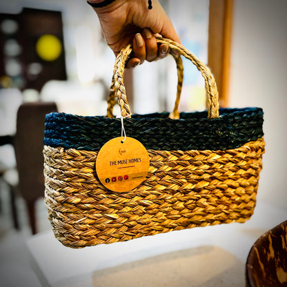 Handwoven Natural Fiber Small Blue Bag