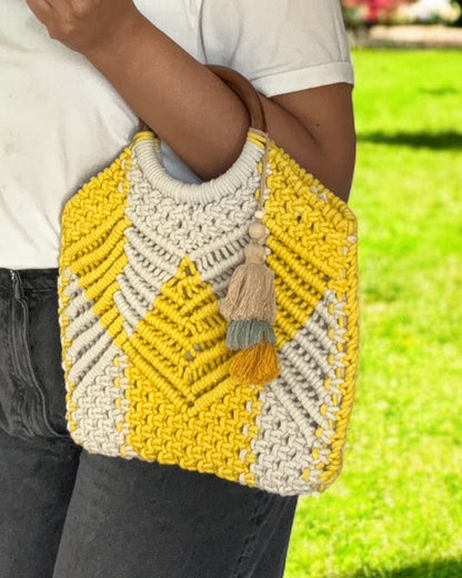 Handwoven Macrame Yellow Handbag