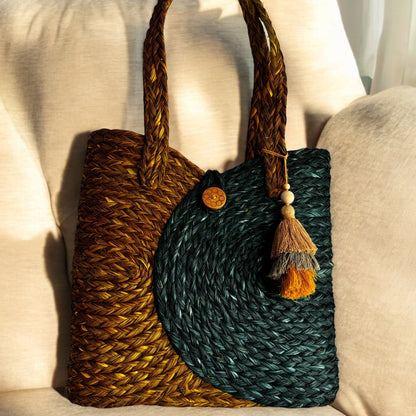 Handwoven Natural Fiber Mustard Tote Bag
