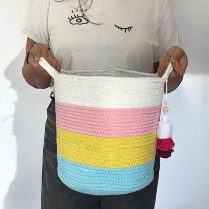 Cotton Rope Multicolor Basket- 10"