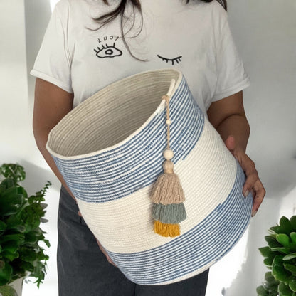 Cotton Rope Blue Basket-11"