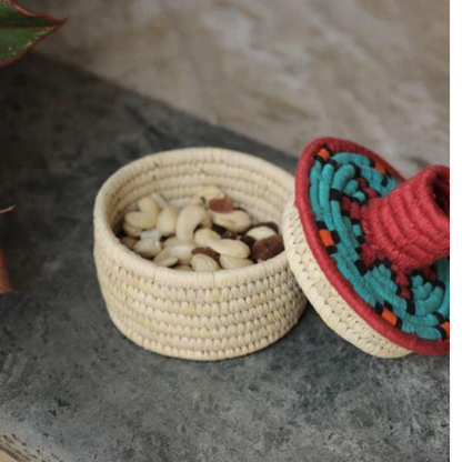 Natural Fiber Trinket Multicolor Box- 6"x4"