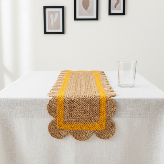 Jute Table Runner | Beige and Yellow | 49.5x13.5 inches