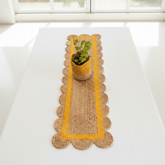 Jute Table Runner | Beige and Yellow | 49.5x13.5 inches