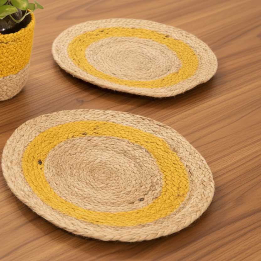 Jute 13"  Placemat | Beige and Yellow | 2 units