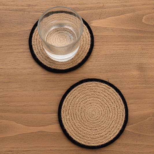 Jute Coasters | Beige and Black | Set Of 2