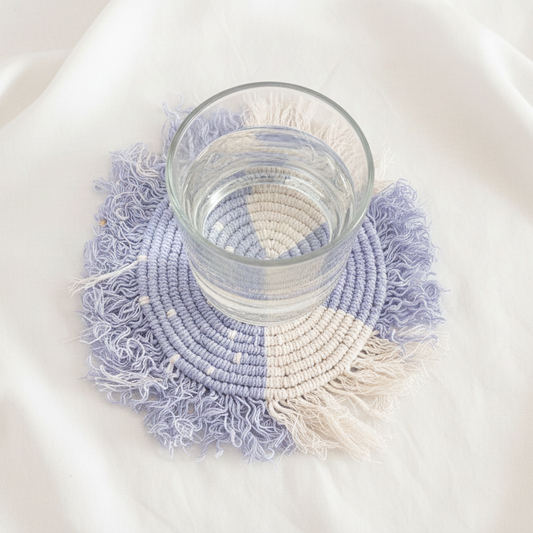 Cotton Rope Fringe Coasters | Blue and White | Set Of 2