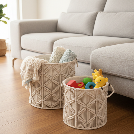 Macrame Storage Baskets | White | Set of 2