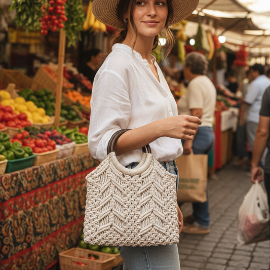 Handwoven Macrame White Handbag
