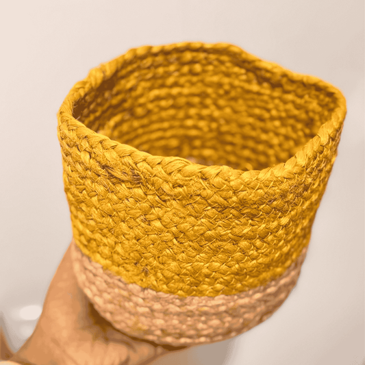 Jute basket | Yellow and Beige | 6 inches