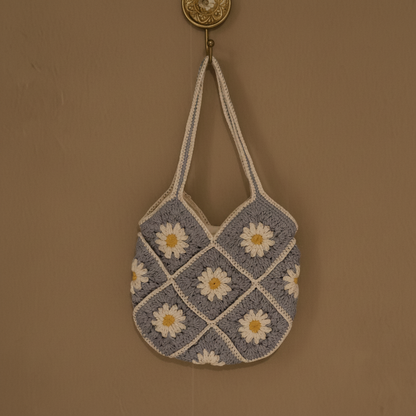 Handwoven Crochet Blue Flower Handbag