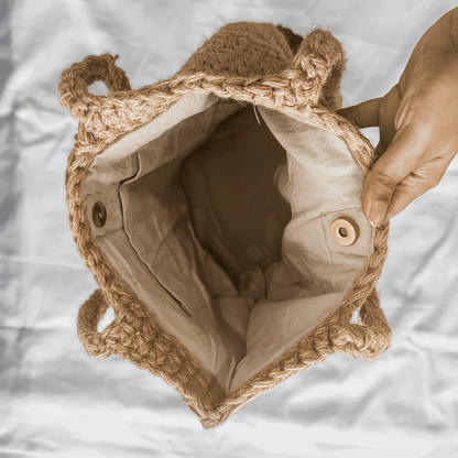 Jute Crochet Handbag | Beige and Black| 12x14 inches
