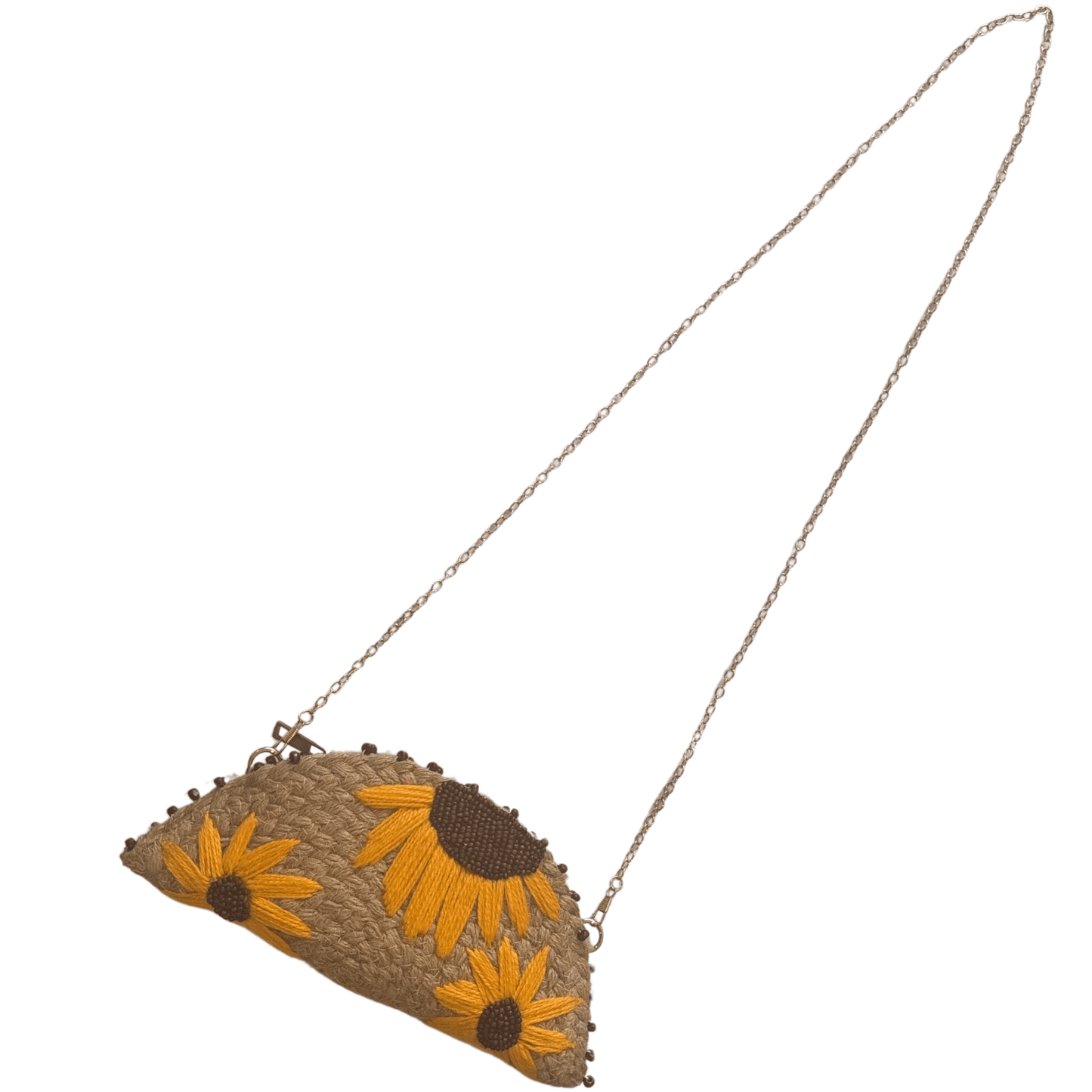 Jute Half Moon Sunflower Meadow Clutch Bag | Multicolor | 11x5