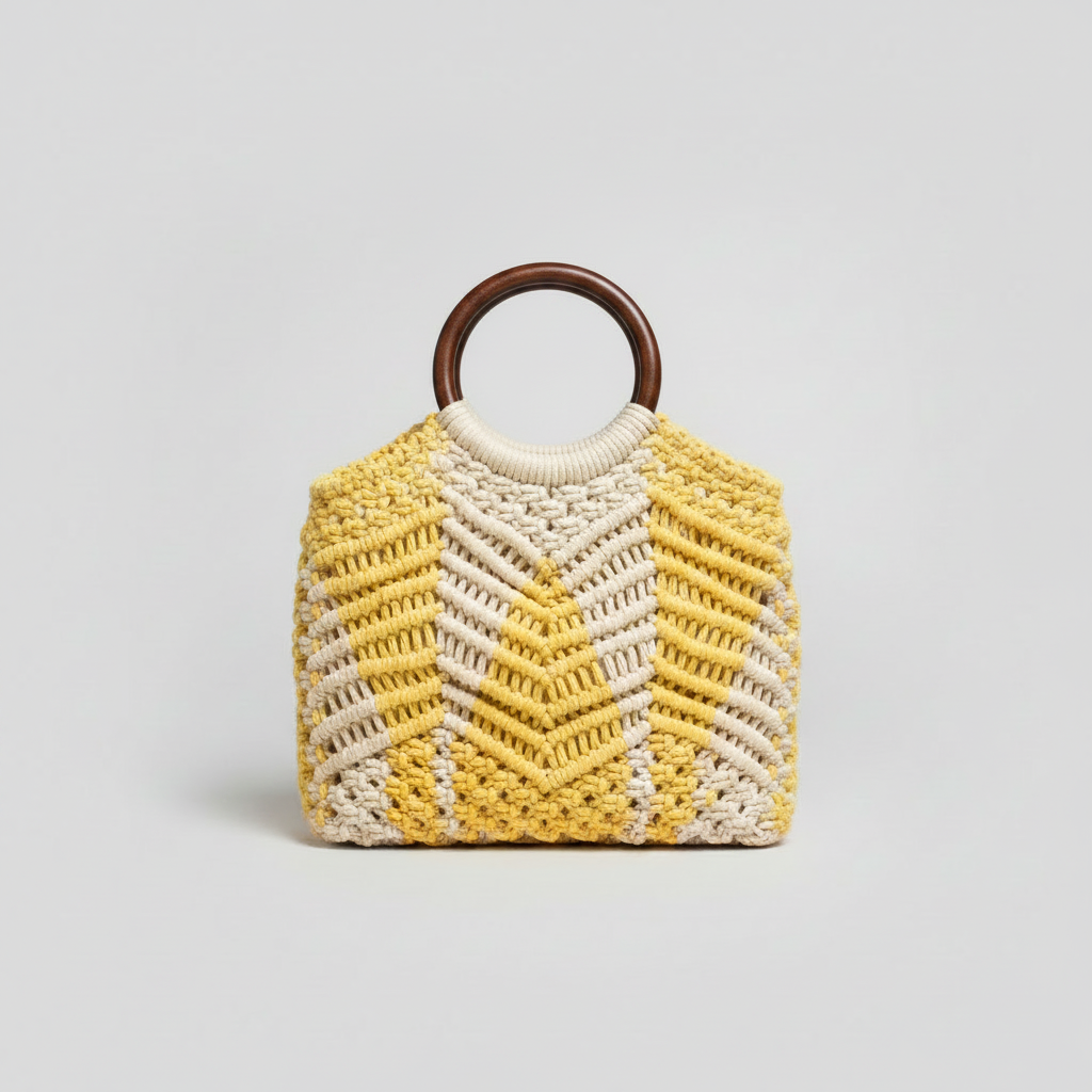 Handwoven Macrame Yellow and White Handbag