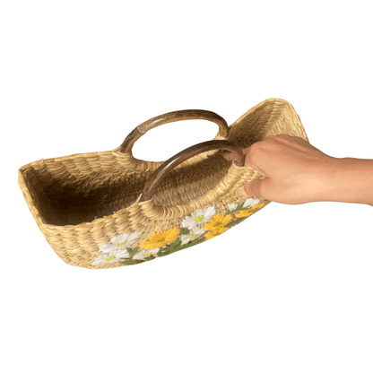 Water Reed Embroidered U-Bag | Yellow and White| 12x8 inches