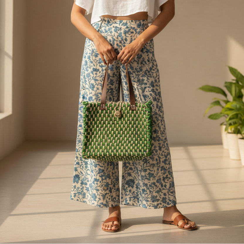 Handwoven Natural Fiber Green Mesh Bag