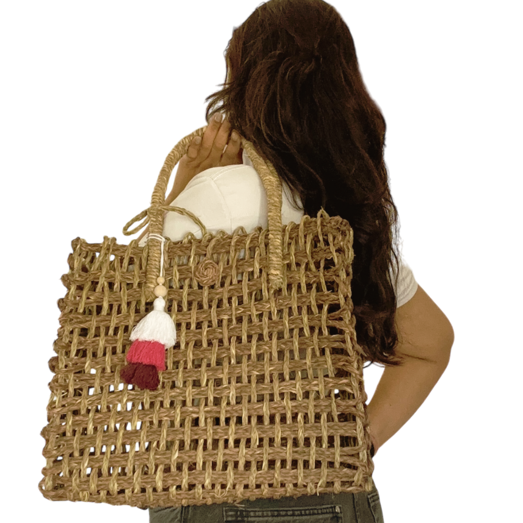 Handwoven Natural Fiber Brown Mesh Bag