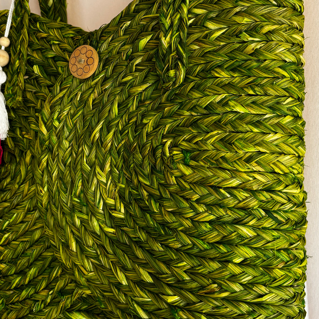 Handwoven Natural Fiber Tote Bag- Green