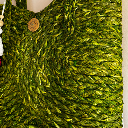 Handwoven Natural Fiber Green Tote Bag