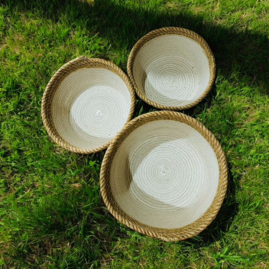 Cotton Rope White Nesting Bowls- Set Of 3