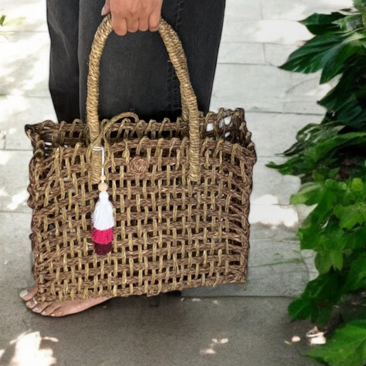 Handwoven Natural Fiber Brown Mesh Bag