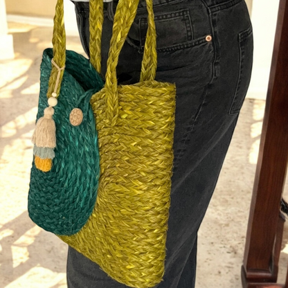 Handwoven Natural Fiber Mustard Tote Bag