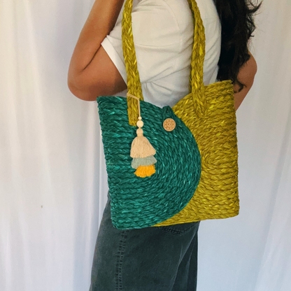 Handwoven Natural Fiber Mustard Tote Bag