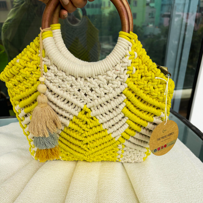 Handwoven Macrame Yellow Handbag