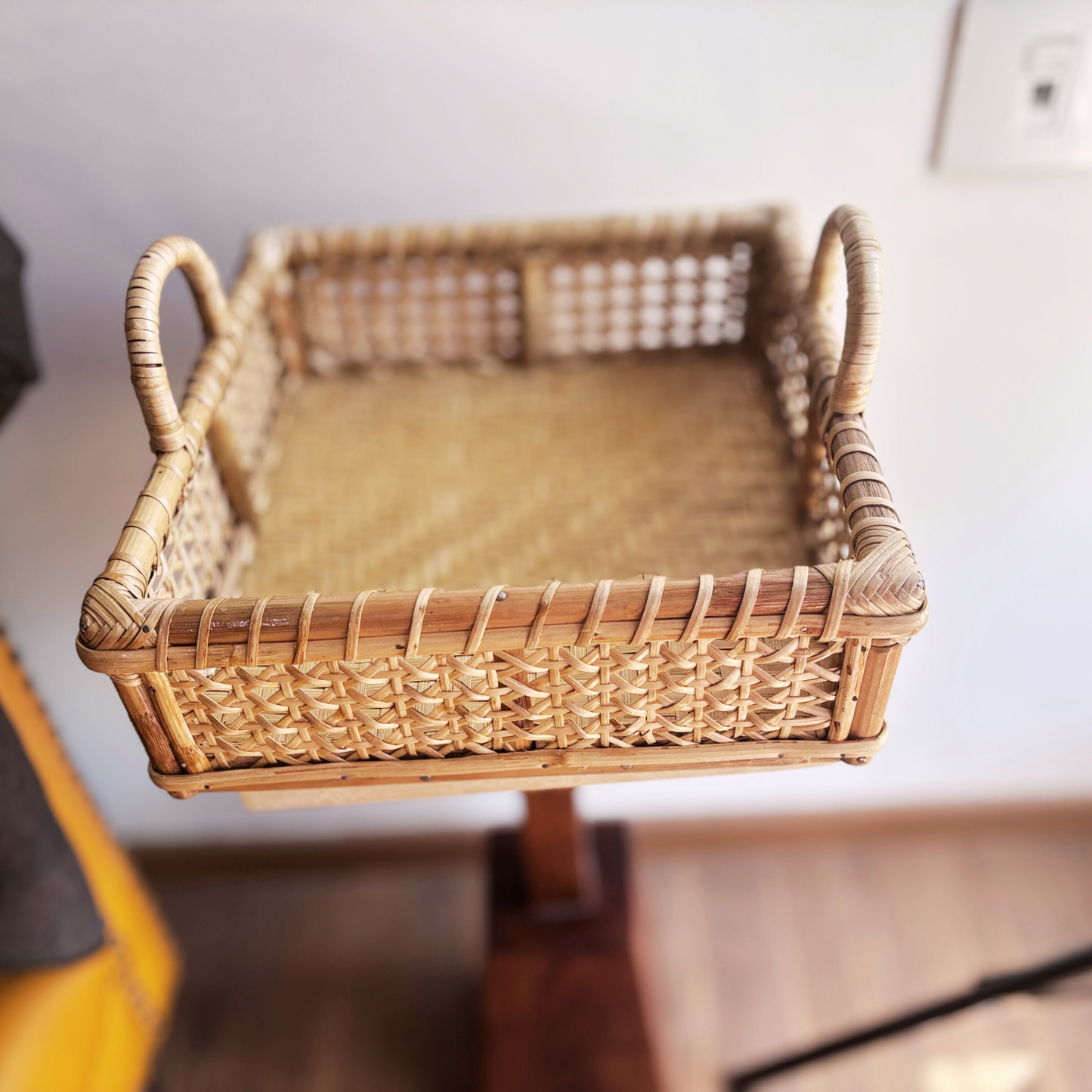 Cane Square Tray with Handle, 10"x4.5"