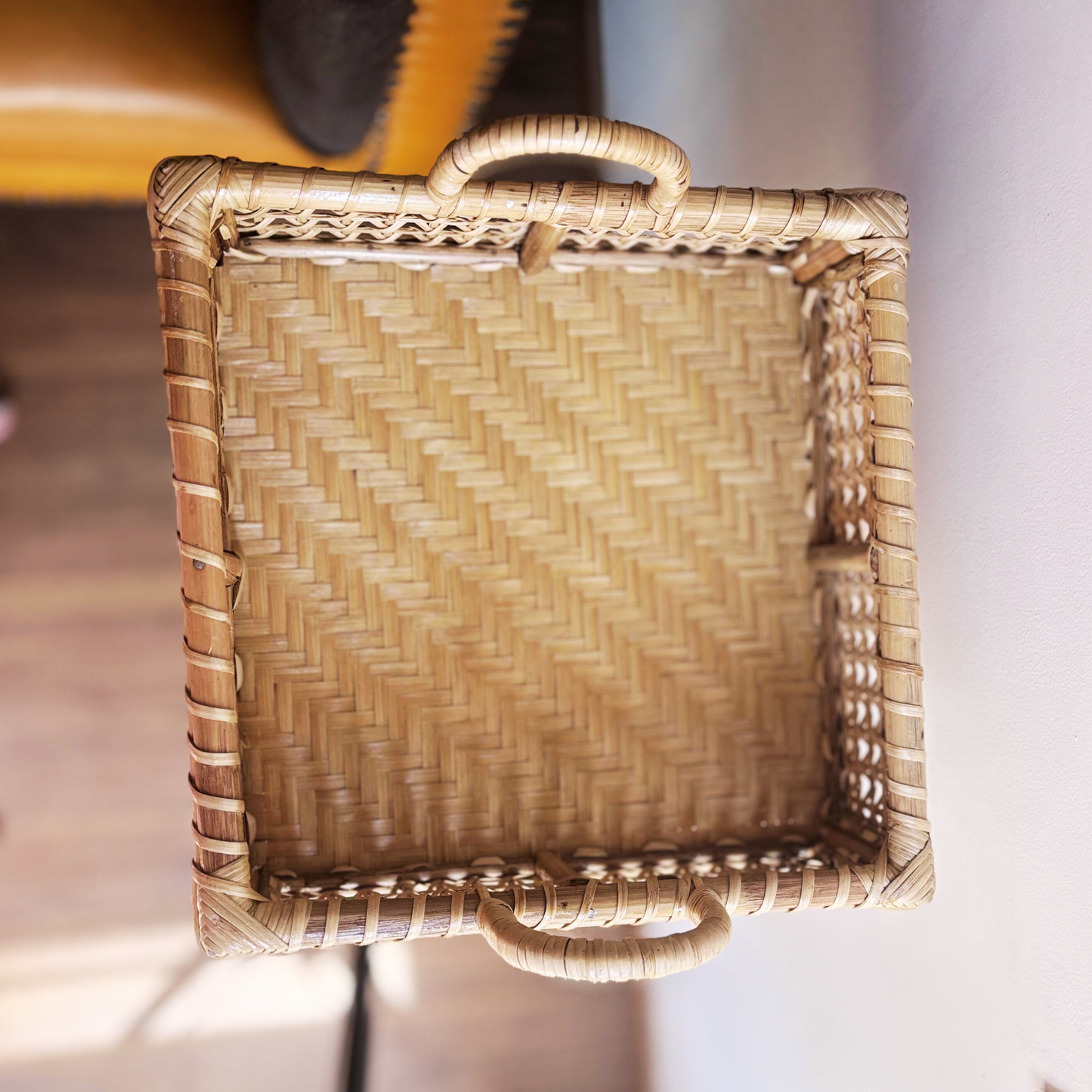 Cane Square Tray with Handle, 10"x4.5"