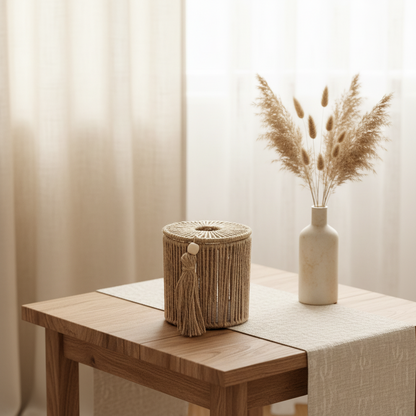 Jute Round 14" Tissue Holder| Beige