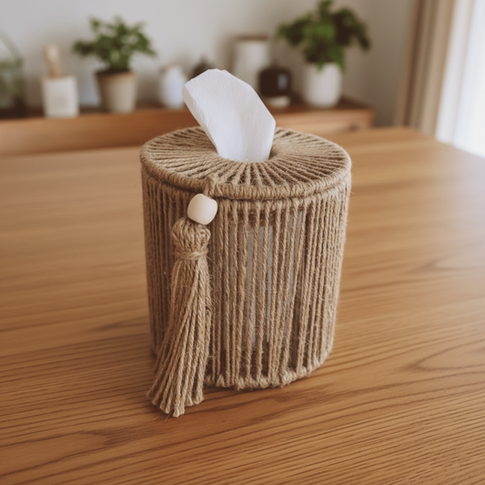 Jute Round Tissue Holder| Beige | 6x6 inches
