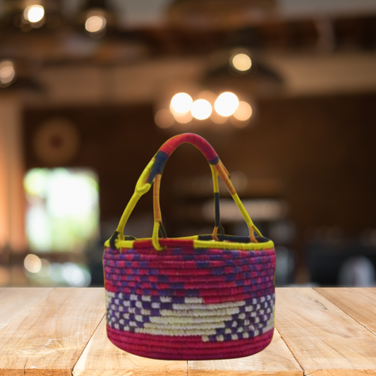 Natural Fiber Multicolor Basket 12"x8"